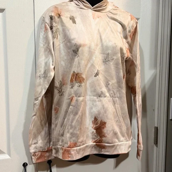 Womens Tie Dye Leaf Print Hoodie Casual Long Sleeve Pullover Sweatshirt - Picture 3 of 5